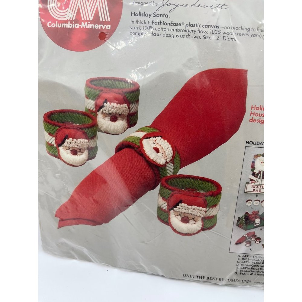 Plastic Canvas Holiday Santa Napkin Rings Kit 8441 Columbia-Minerva NEW